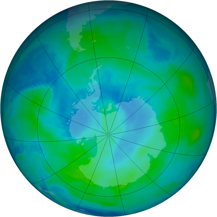 Antarctic ozone map for 21 February 1997